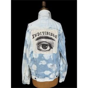 Upcycled Denim Jacket XL Indivisible Eye Folk Art One of One